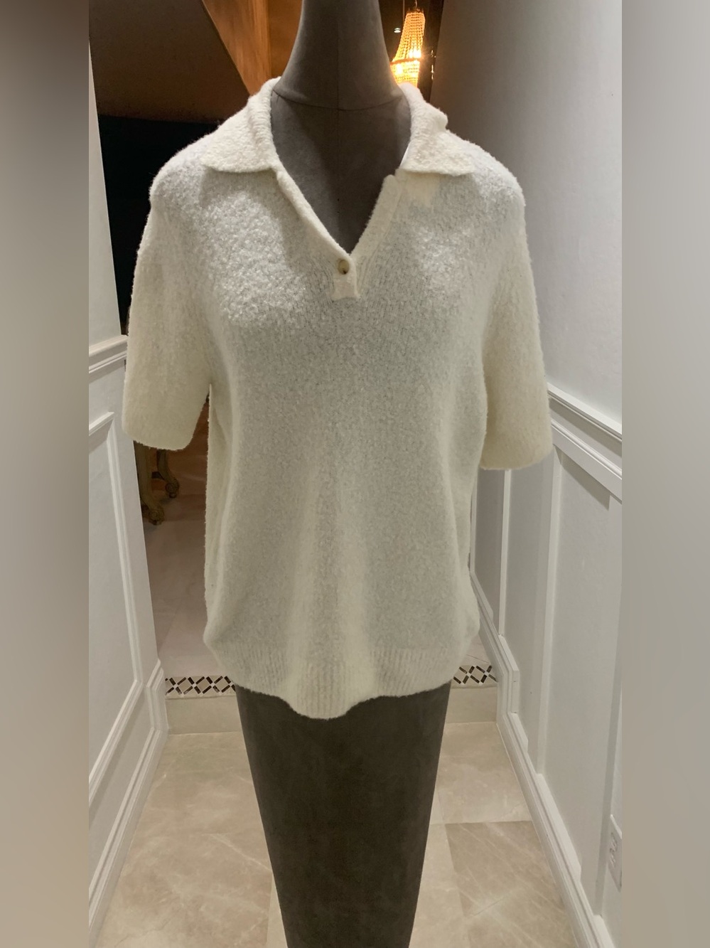 Vince Cashmere-Silk Short-Sleeve Polo Sweater Size M